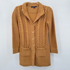 Chadwicks Womens PS Small‎ Cable Knit Cardigan Fairy Gold Yellow Chunky Cottage